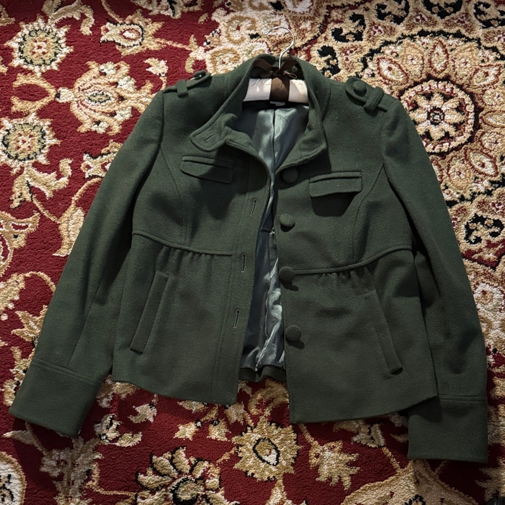 Ann Taylor Olive wool flannel cropped Jacket